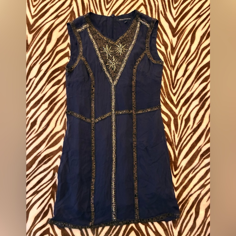 French Connection Starry Navy Embellished Dress